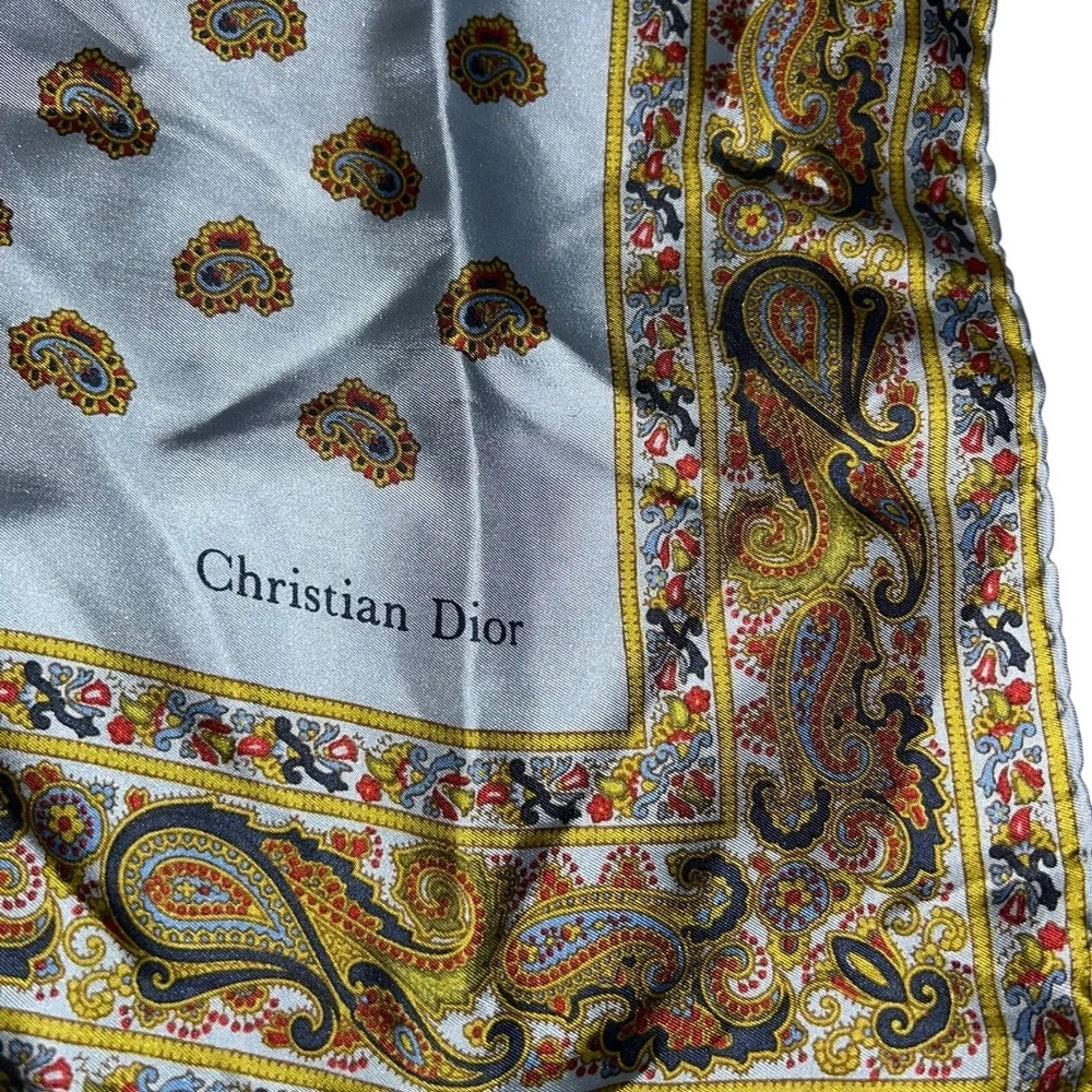Christian Dior 100% Silk paisley blue gold hand rolled sewn 19